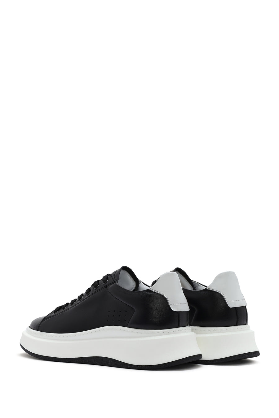Erkek Siyah Bağcıklı Kalın Tabanlı Deri Sneaker