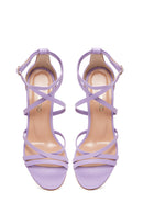 Women's Lilac Leather Heeled Sandals | Derimod