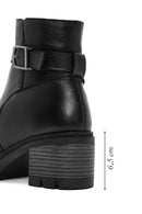 Women's Black Zippered Leather Heeled Boots | Derimod