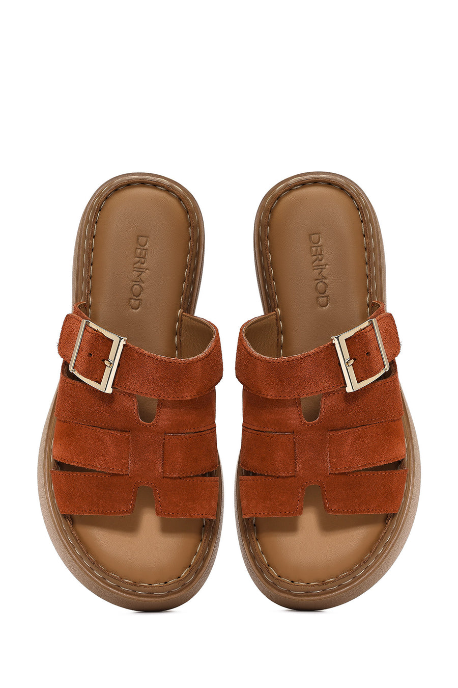 Women's Cinnamon Thick Soled Suede Leather Comfort Slippers