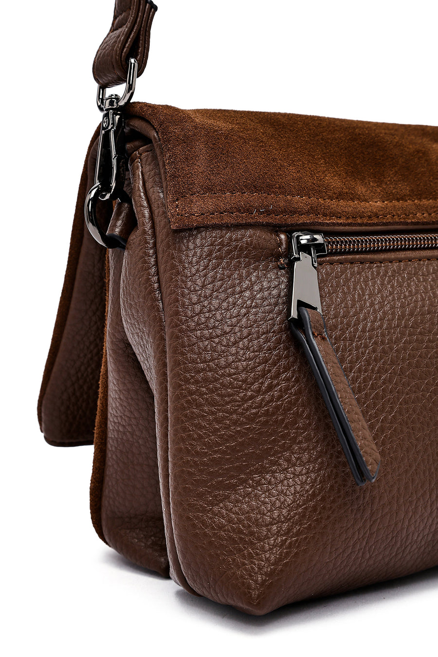 Woman Brown Suede Crossbody Bag