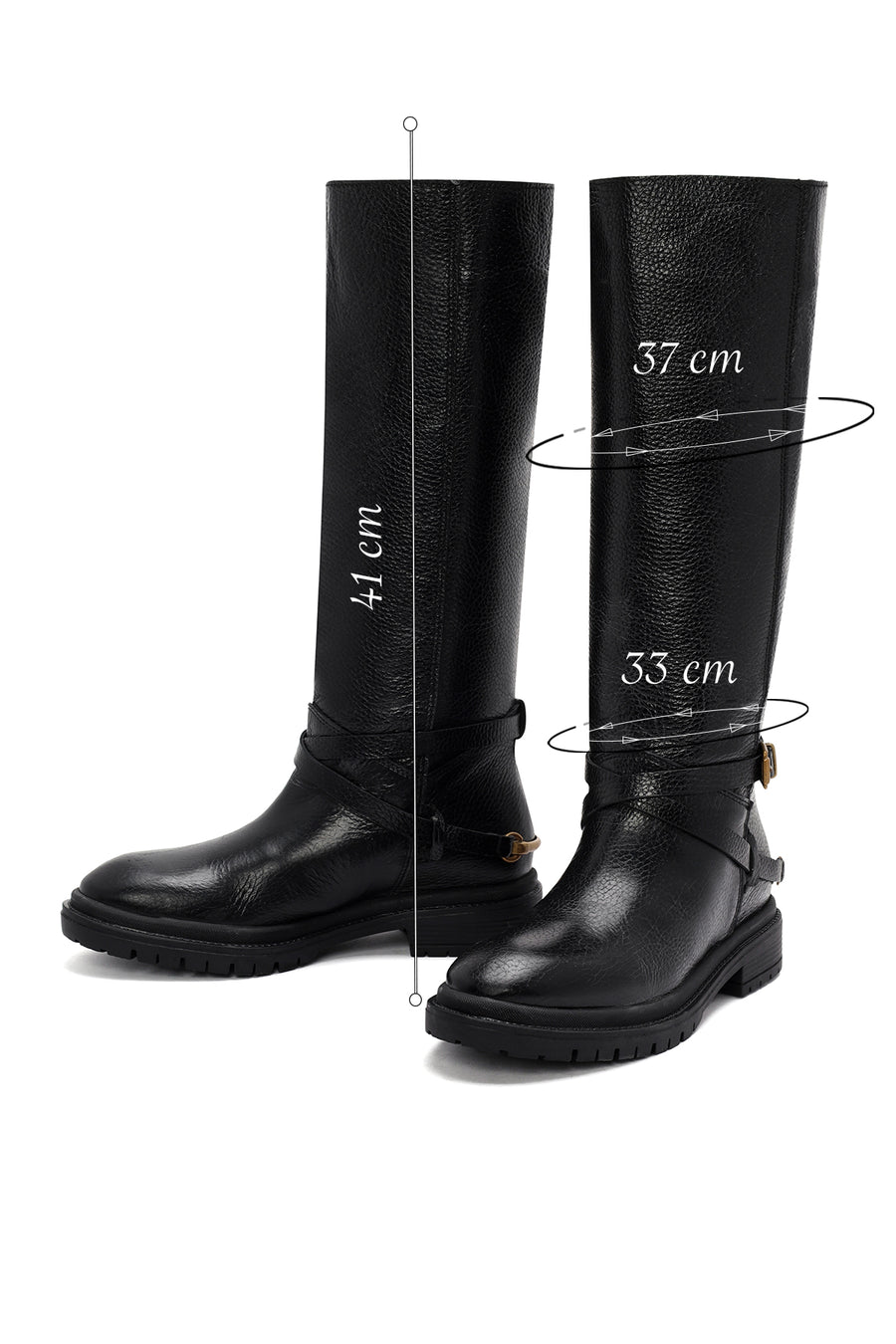 Women's Black Buckle Detailed Leather Boots