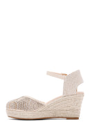 Women's Beige Ankle Strap Stone Wedge Heel Espadrille | Derimod