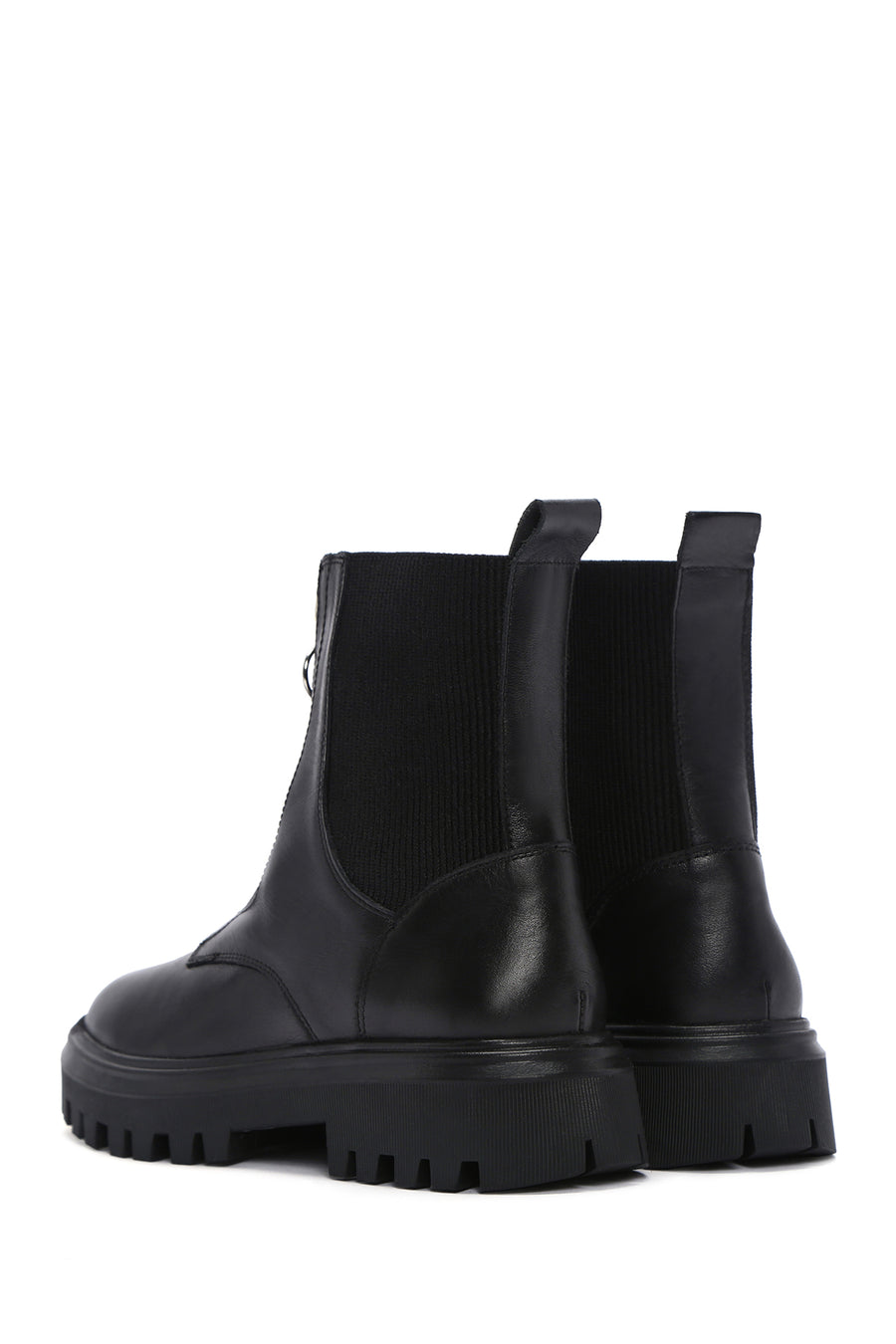 Women's Black Thick Soled Zippered Leather Boots