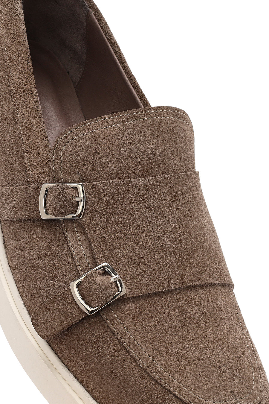 Men's Beige Double Buckle Suede Leather Loafer