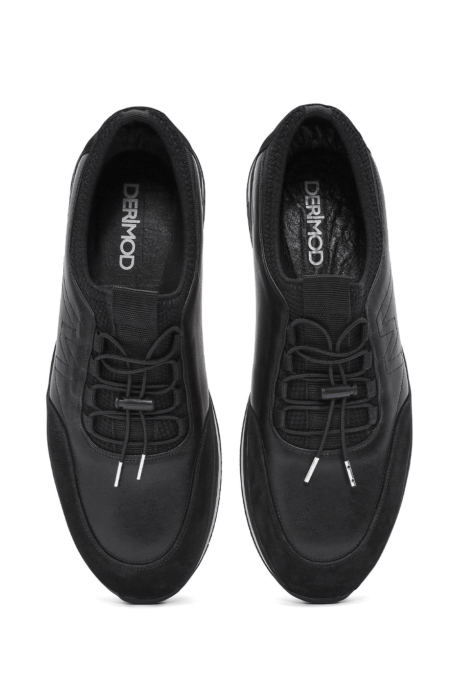 Erkek Siyah Bağcıklı Deri Casual Sneaker