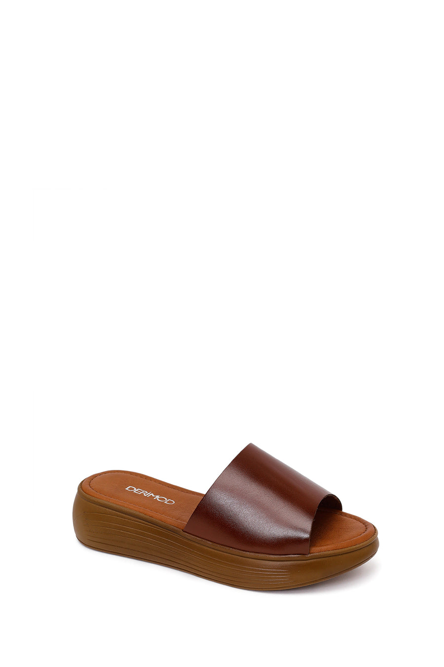 Women's Brown Thick Soled Leather Slippers
