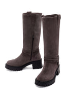 Women's Mink Short Heeled Suede Leather Boots | Derimod