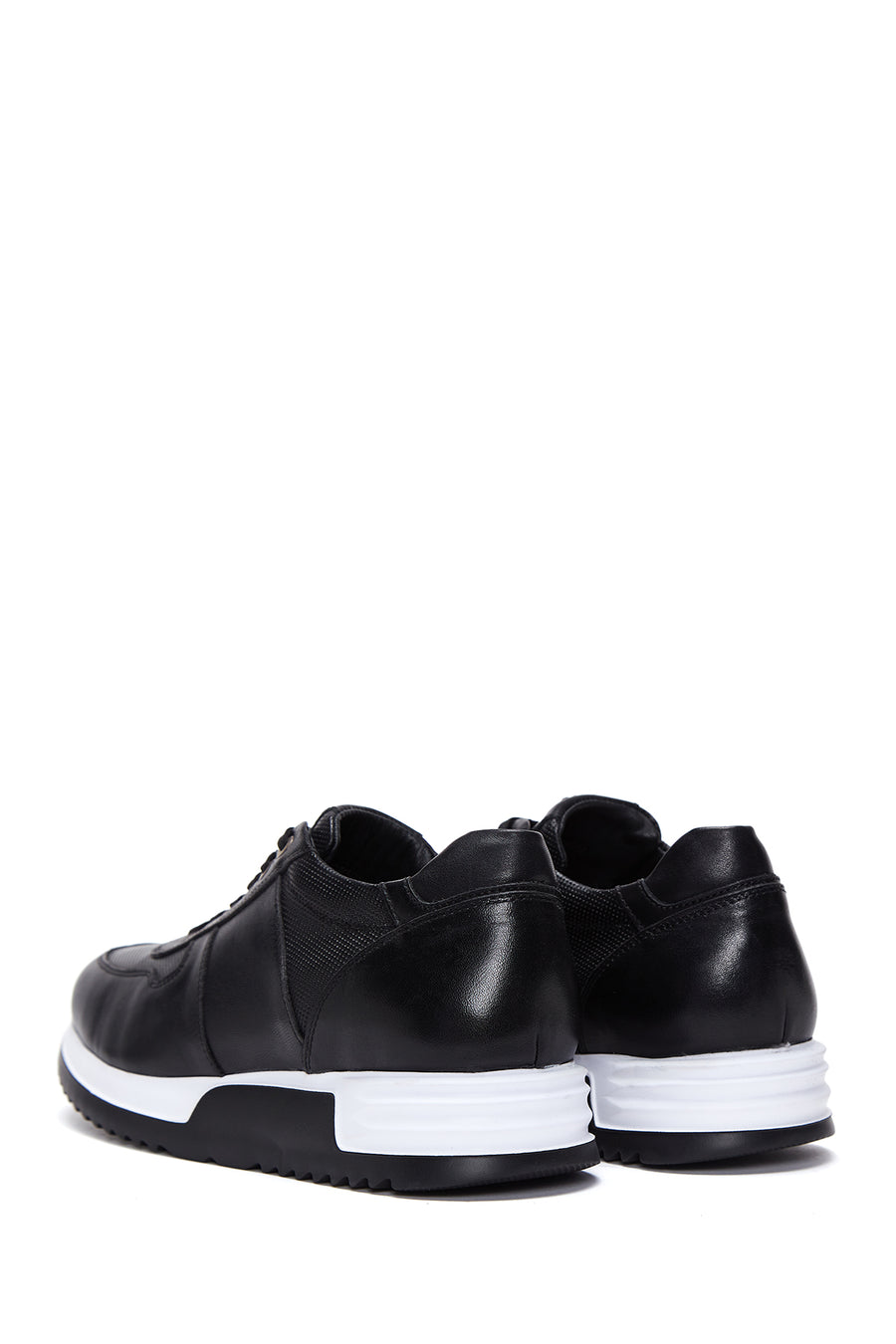 Men's Black Leather Thick Sole Sneaker