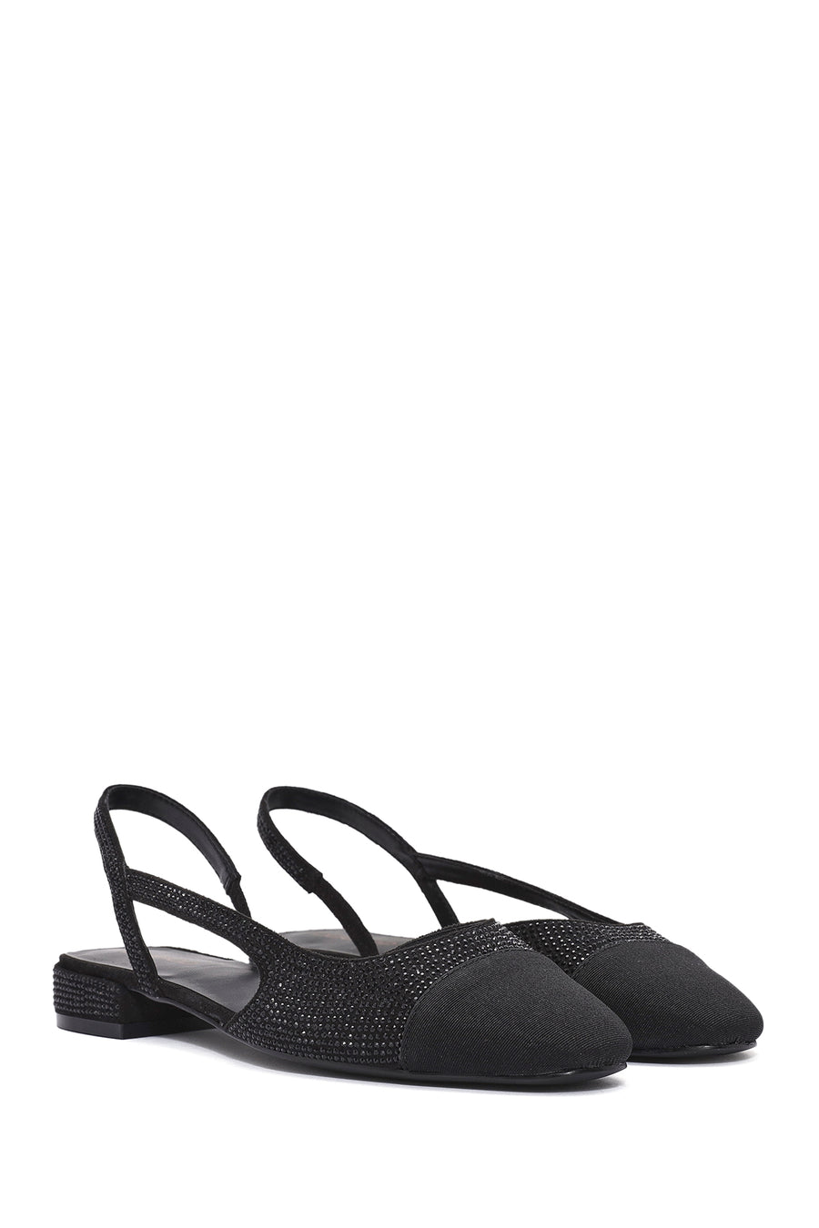 Women's Black Open Back Stoned Ballerinas