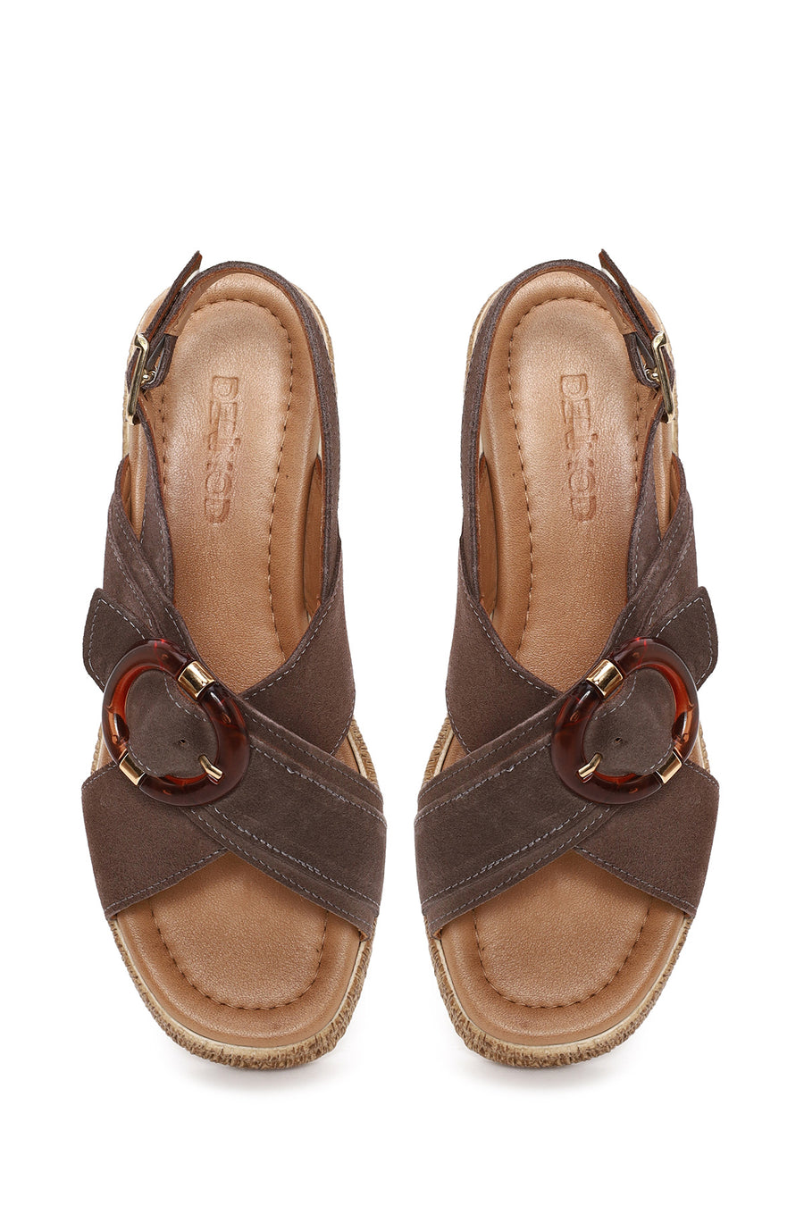 Woman Mink Buckled Wedge Heel Suede Sandal