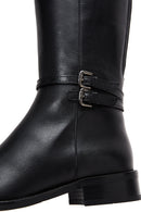 Women's Black Zippered Buckle Detailed Leather Boots | Derimod