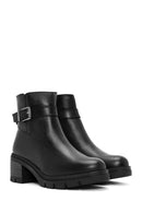 Women's Black Zippered Leather Heeled Boots | Derimod