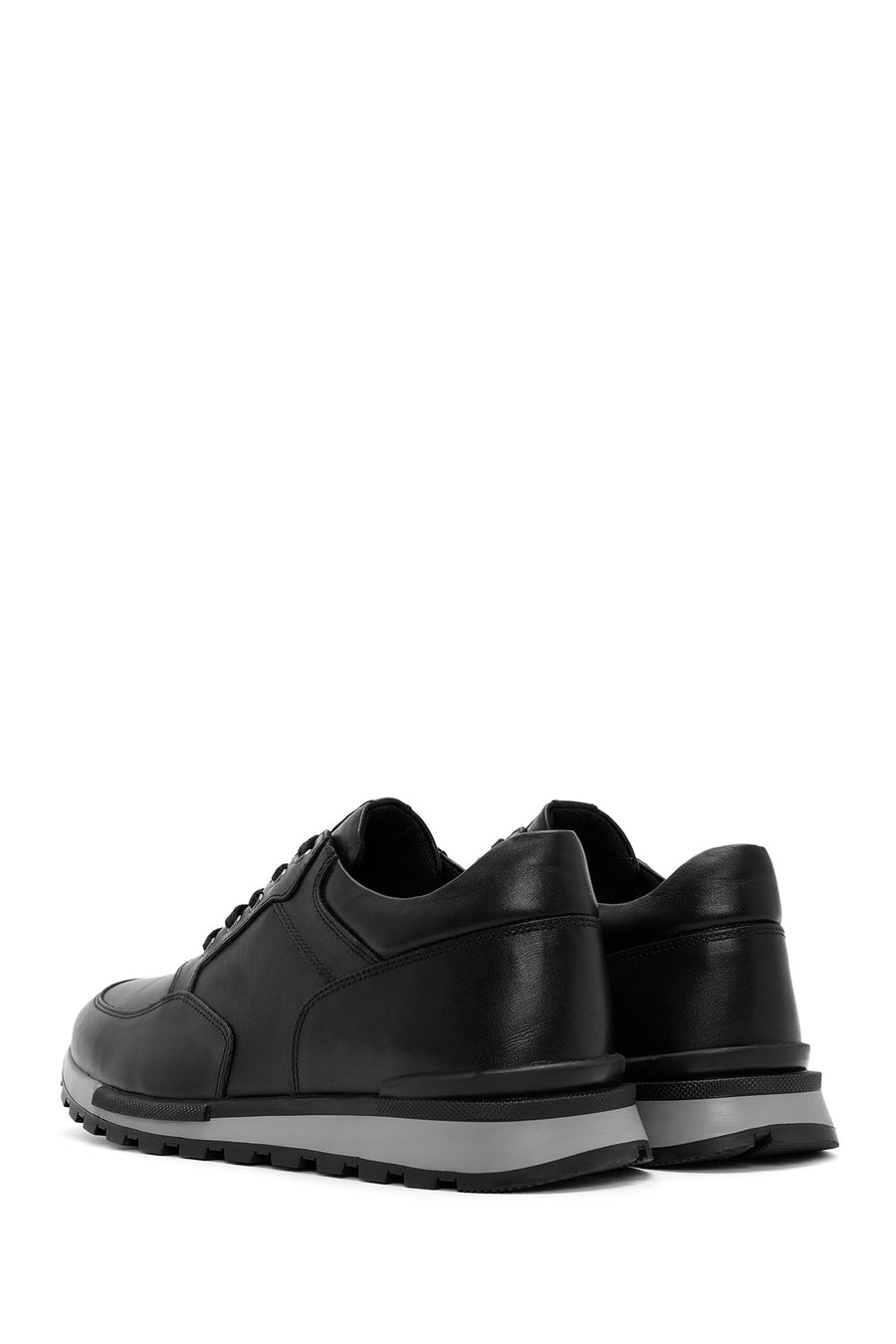 Erkek Siyah Bağcıklı Deri Casual Sneaker