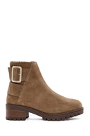 Women's Brown Zippered Thick Heel Suede Leather Boots | Derimod