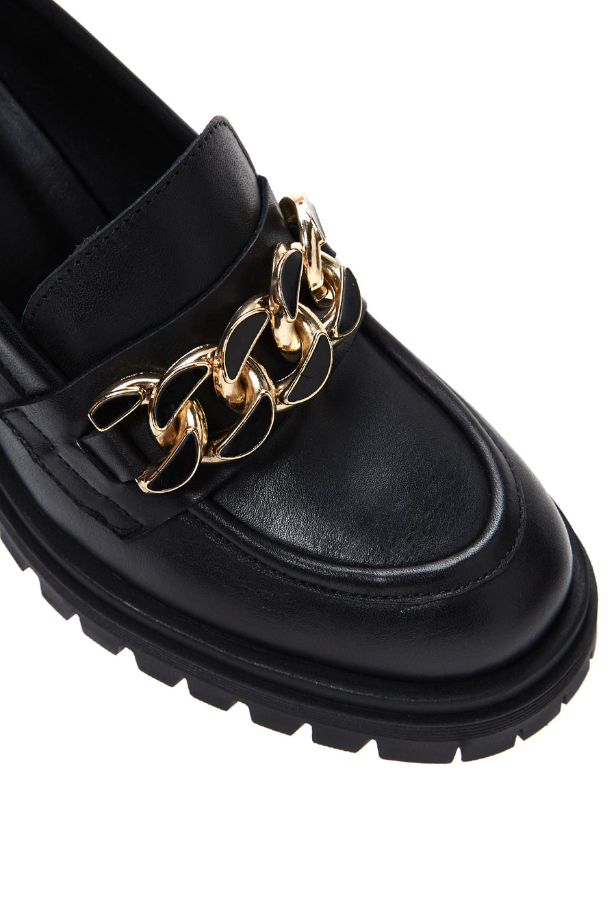 Women's Black Leather Heeled Loafer