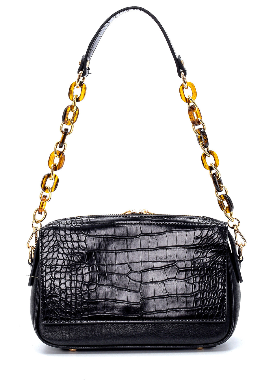 Women's Crocodile Patterned Shoulder Bag with Strap Detail