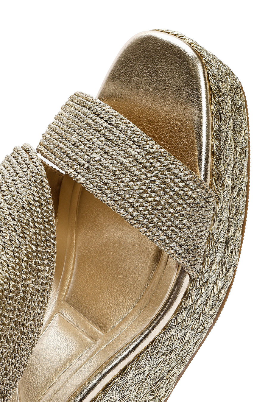 Women's Gold Wedge Heeled Knitted Espadrille Sandals