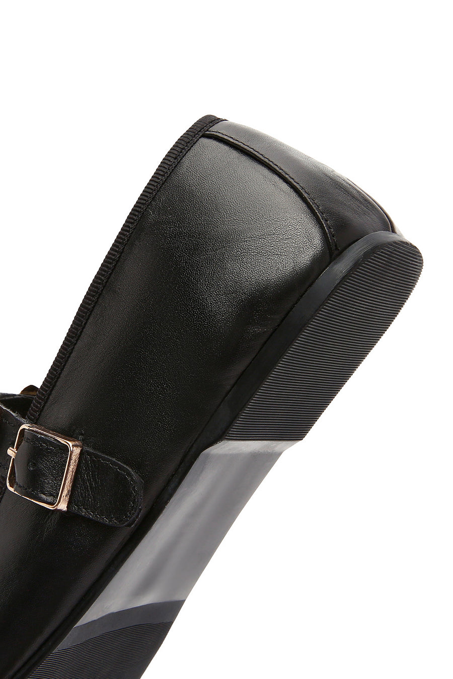 Women's Black Buckle Leather Ballerinas