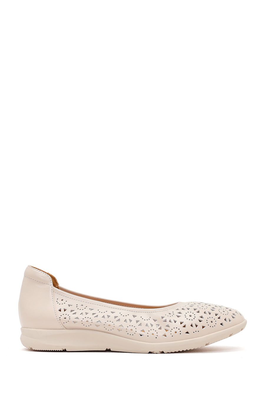 Women's Cream Patterned Leather Ballet Flats 26PFD495018 | Derimod