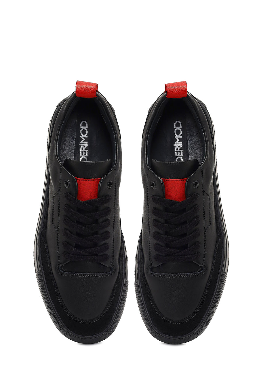 Erkek Siyah Bağcıklı Kalın Tabanlı Deri Sneaker
