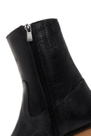 Women's Black Leather Zippered Heeled Boots | Derimod