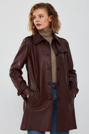 Scarlet Women's Brown Leather Trench Coat | Derimod