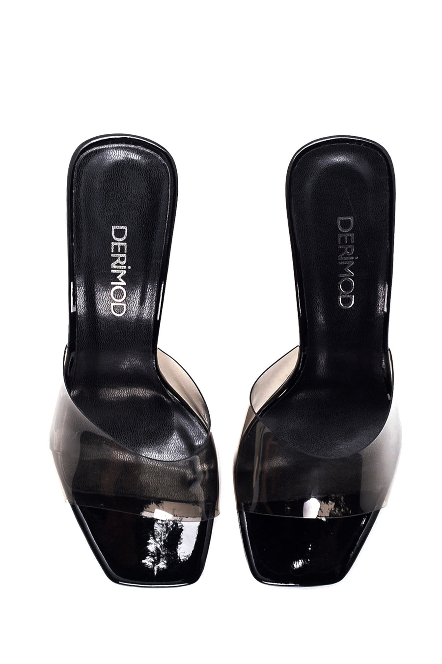 Women's Black Vinyl Heeled Slippers