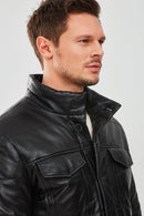 Lorenzo Men's Black Puffer Leather Jacket | Derimod