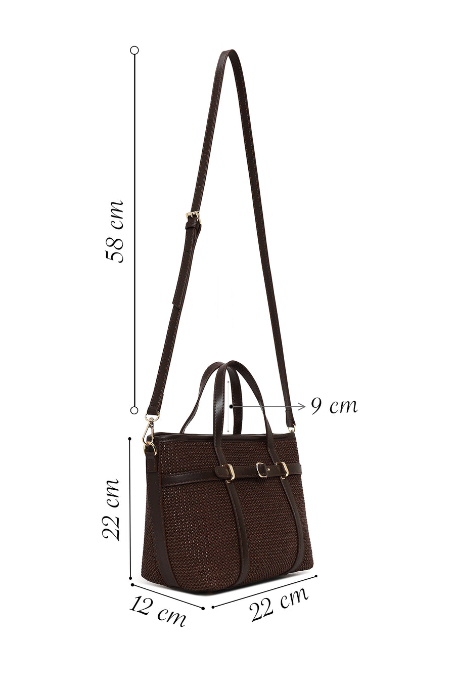 Woman Brown Mini Straw Shoulder Bag with Long Strap