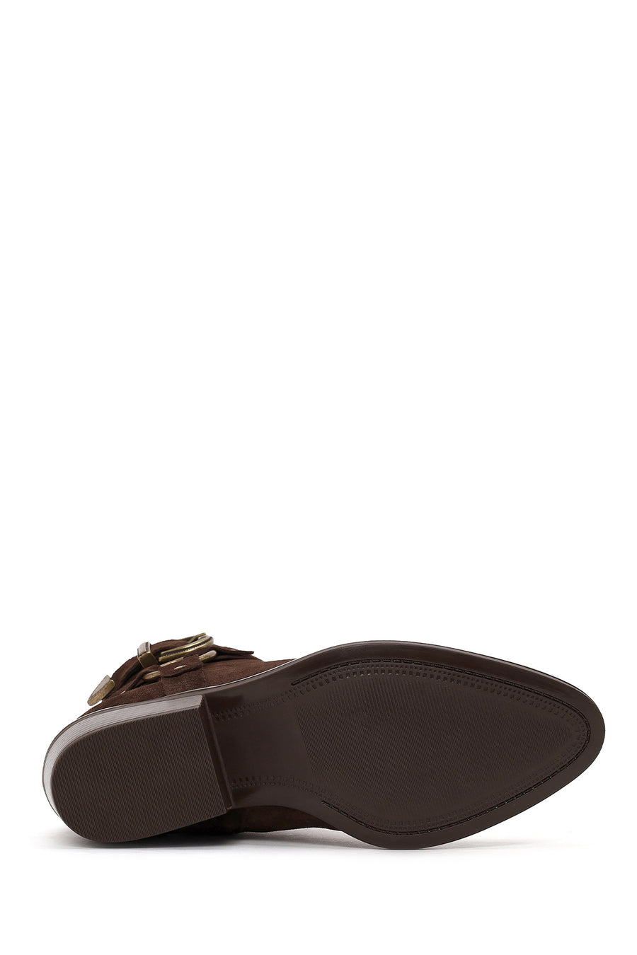 Woman Brown Zip Closure Suede Cowboy Boots
