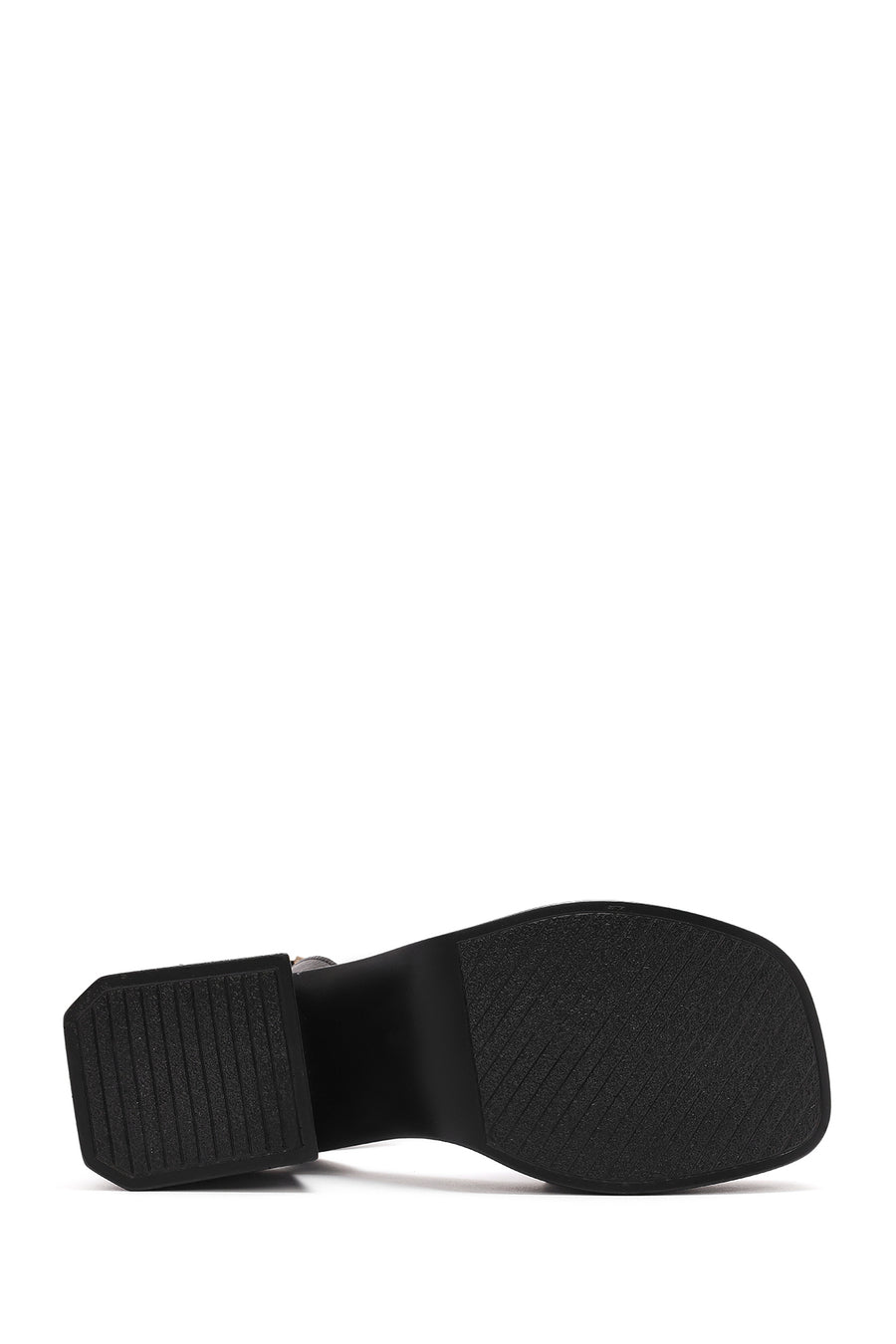 Women's Black Ankle Buckle Thick Heel Platform Leather Sandals