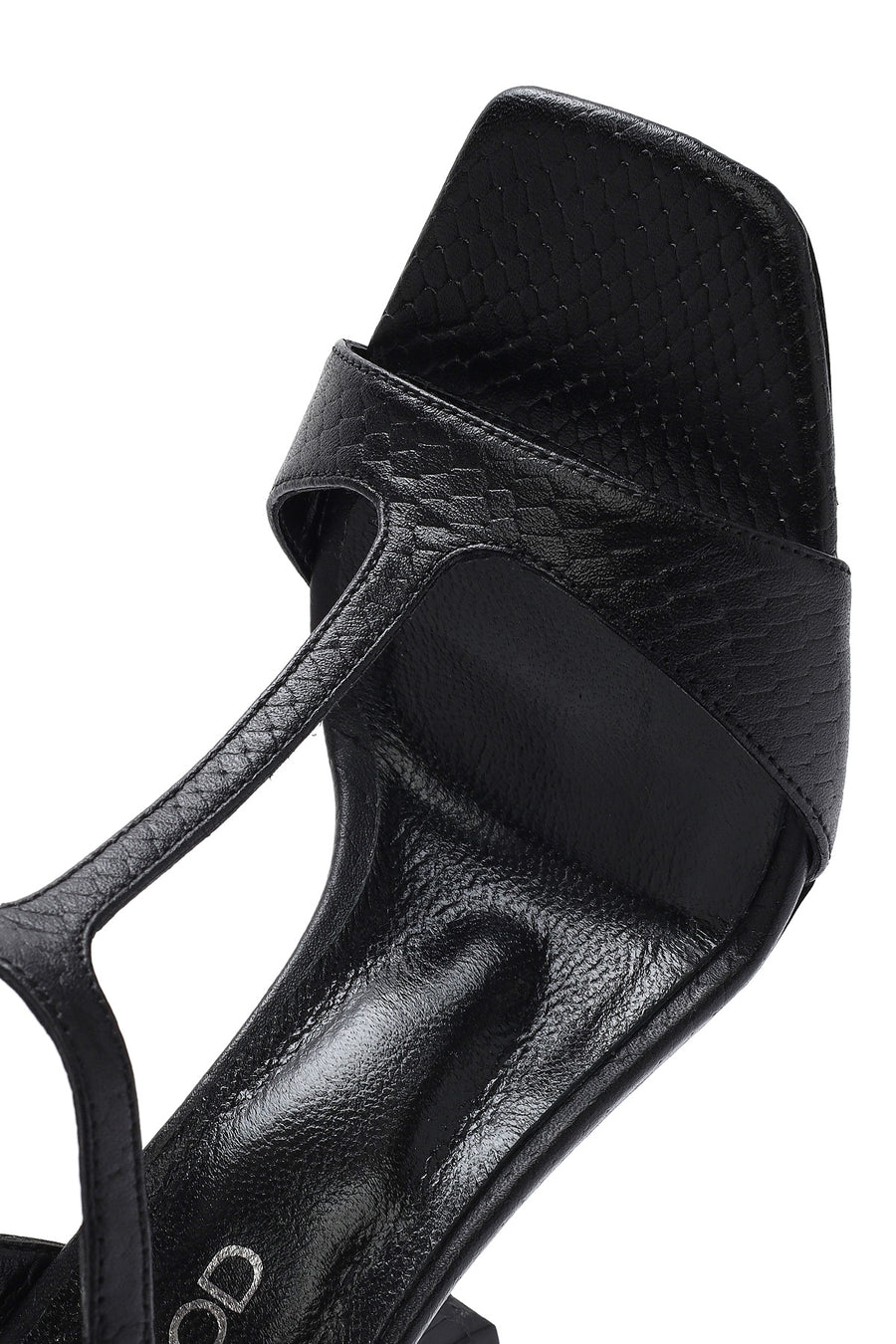 Women's Black Ankle Strap Patterned Leather Thin High Heel Sandals