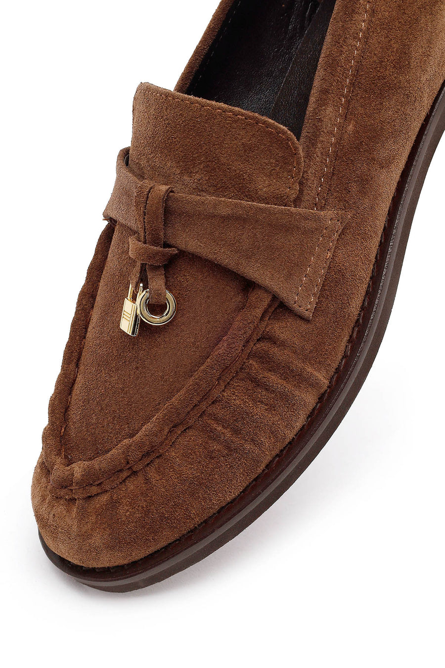 Woman Walnut Buckled Suede Masculine Loafer