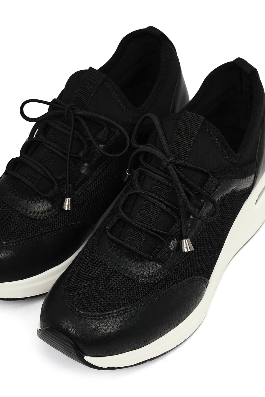 Kadın Siyah Bağcıklı Dolgu Topuklu Sneaker