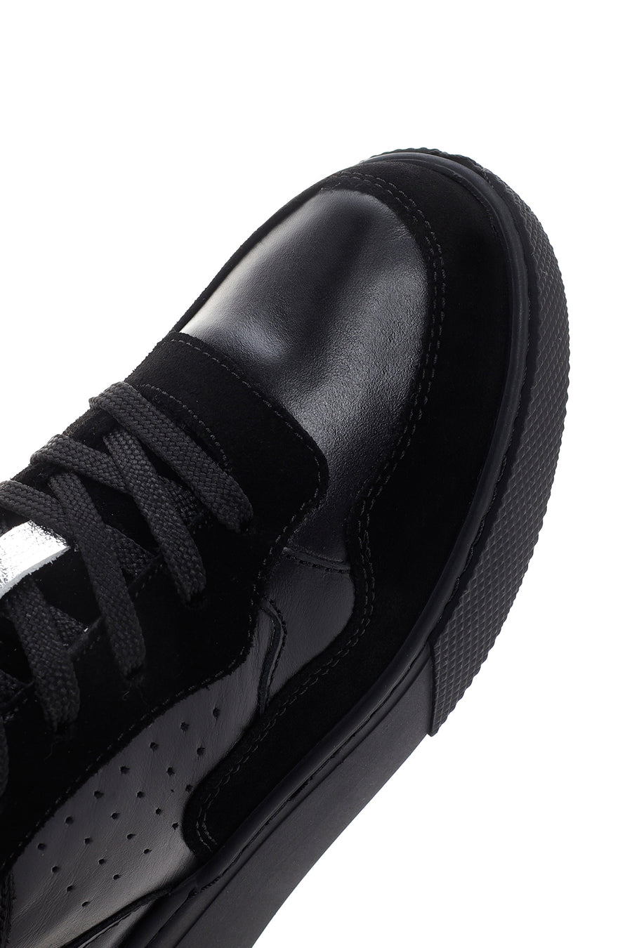 Kadın Siyah Kalın Tabanlı Kürklü Deri Sneaker