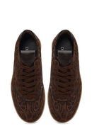 Woman Brown Lace-Up Leopard Print Suede Leather Sneaker | Derimod