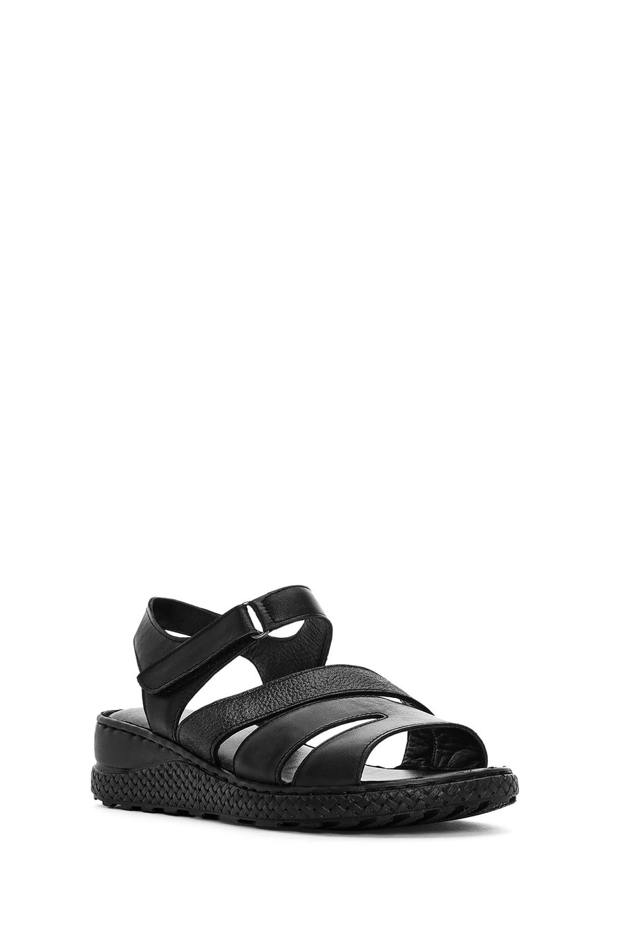 Women's Black Strappy Leather Comfort Sandals