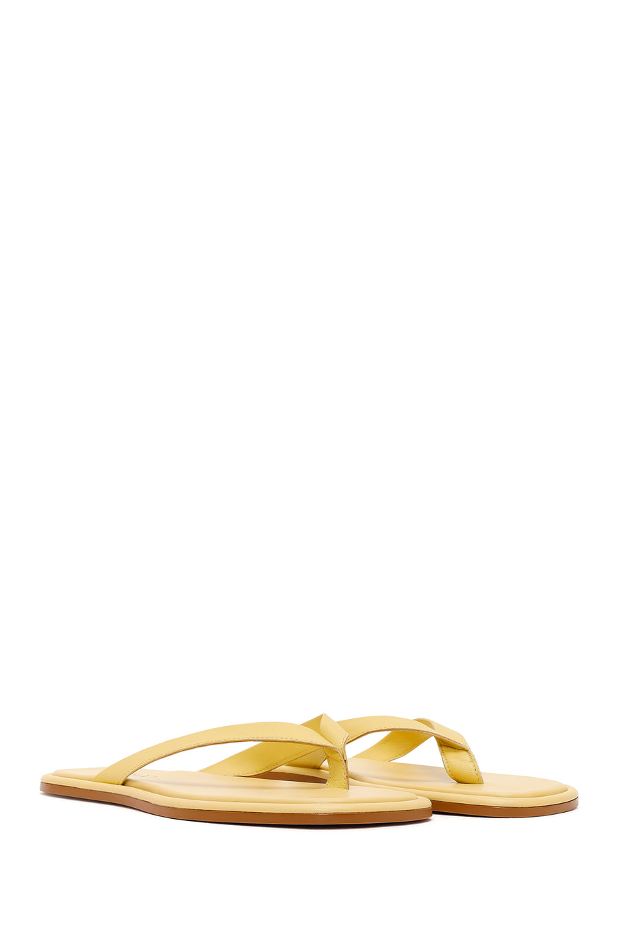 Woman Yellow Leather Toe-Post Slippers