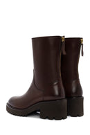 Women's Brown Double Zipper Thick Heel Leather Boots | Derimod