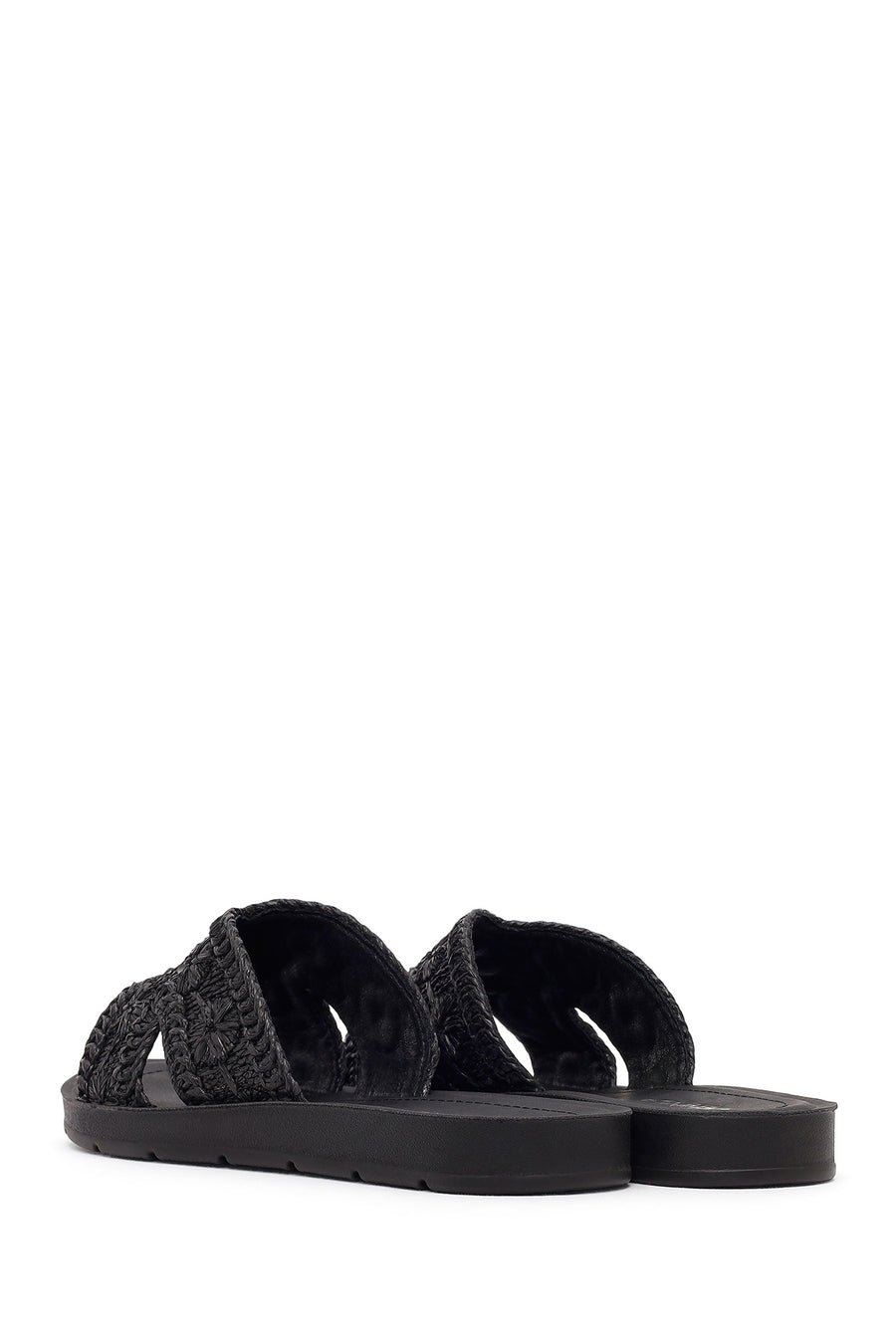 Women's Black Straw Slippers