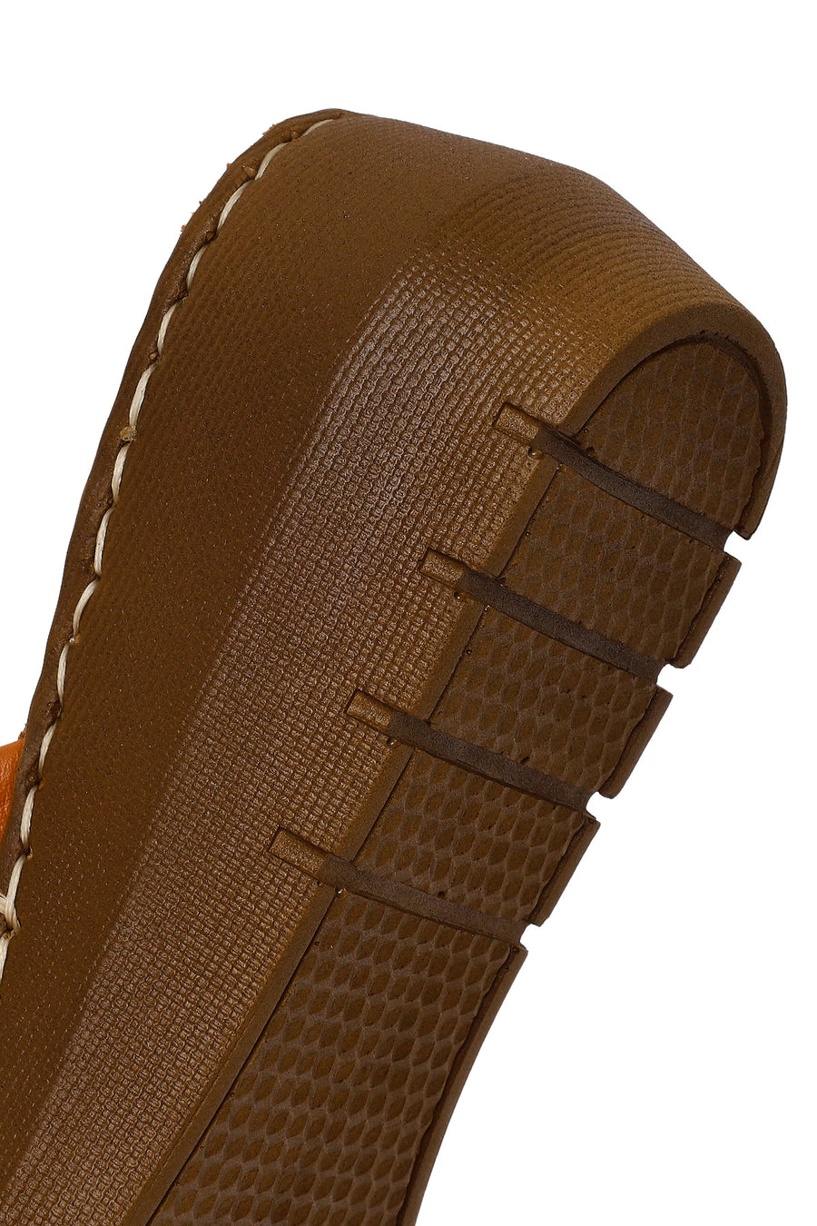 Woman Tan Wedge Heel Leather Comfort Slipper