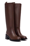 Women's Brown Thick Heeled Leather Boot | Derimod