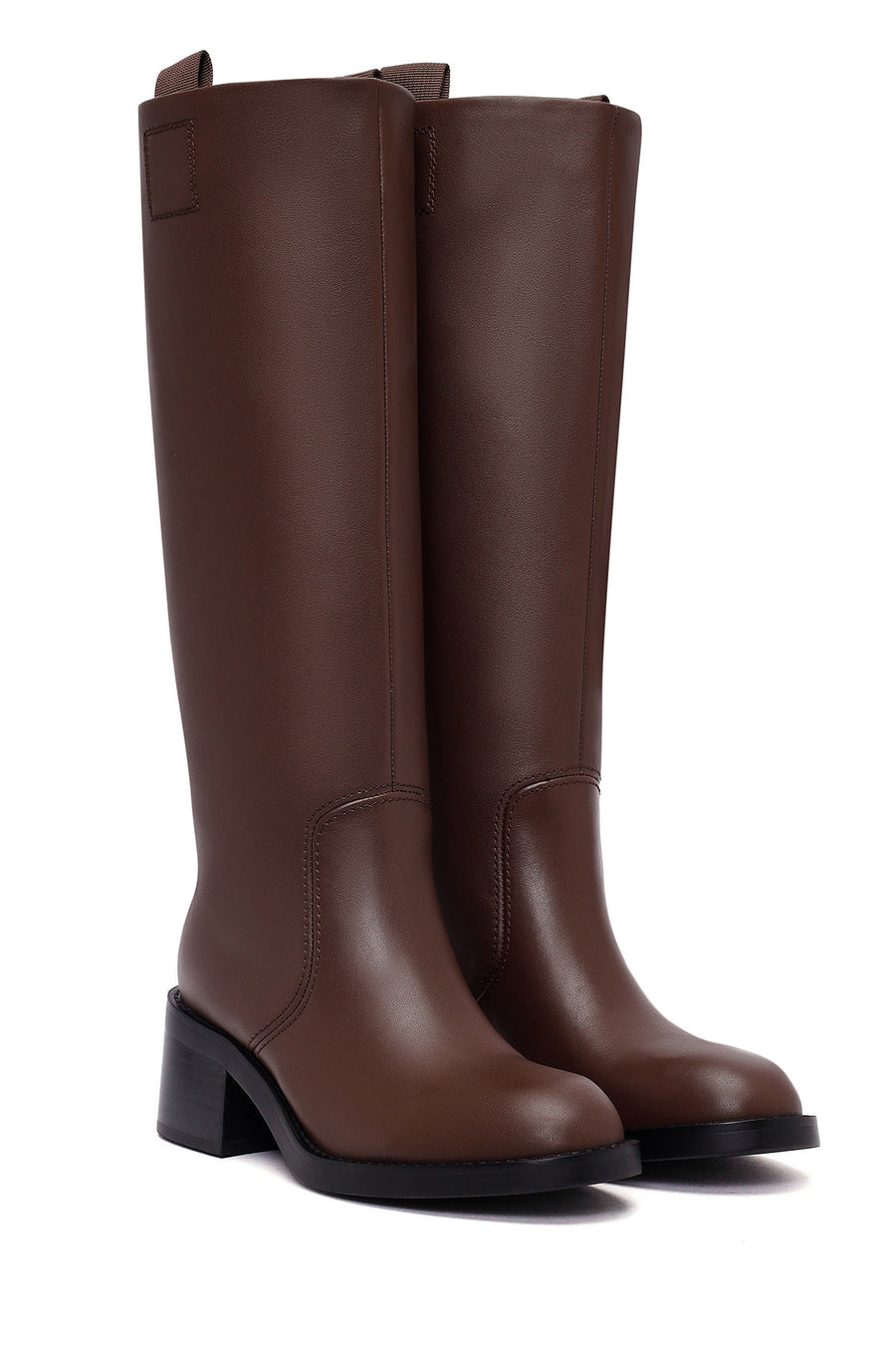 Women's Brown Thick Heeled Leather Boot