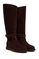 Woman Brown Buckle-Detail Suede Boots | Derimod