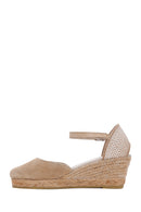 Women's Beige Ankle Strap Wedge Heels Suede Leather Espadrille | Derimod