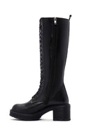 Women's Black Zipper Heeled Leather Boots | Derimod