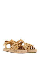 Women's Camel Suede Leather Espadrille Sandals with Ankle Buckle | Derimod