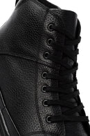 Men's Black Zippered Leather High Top Sneakers | Derimod