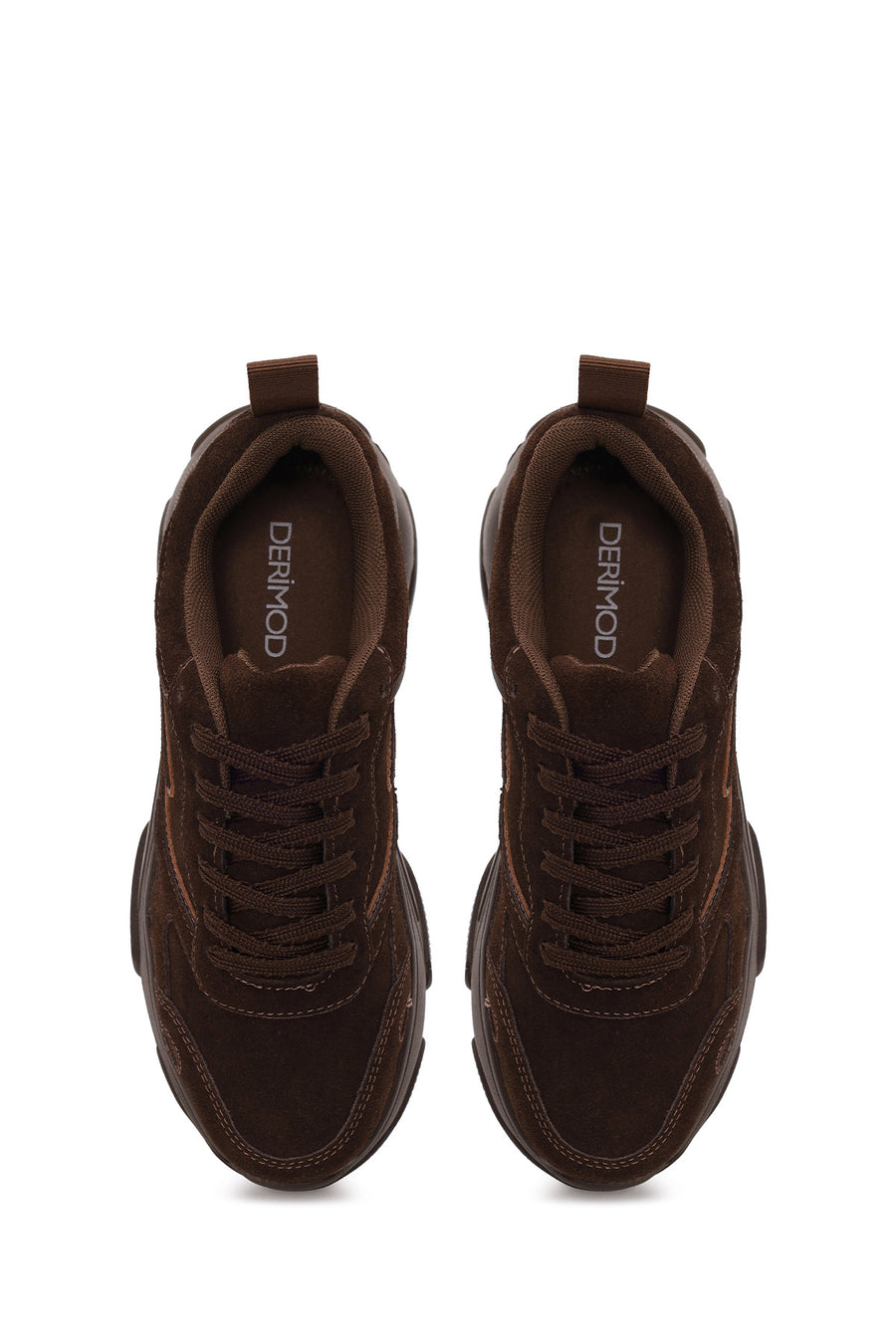 Kadın Kahverengi Bağcıklı Kalın Tabanlı Süet Deri Sneaker